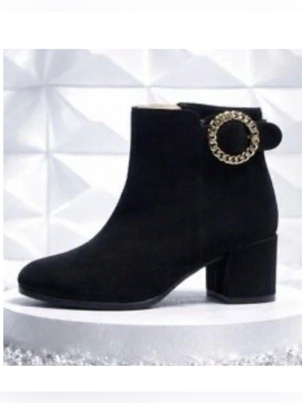 Ron White Rosalie Water Resistant Buckle Boots Black Suede Leather Size US 10.5